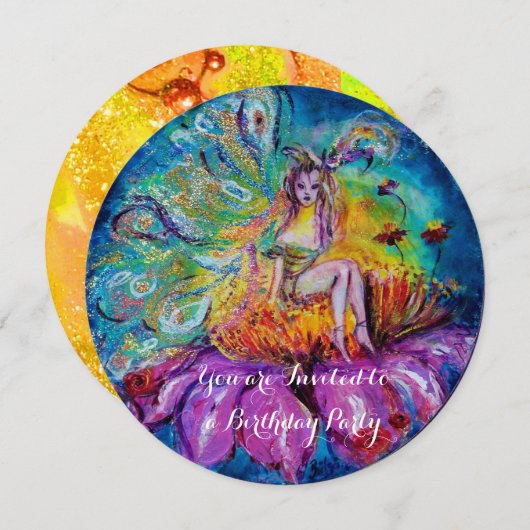 Fee in de nacht goud geel blauw rood glinstert kaart (Voorkant / Achterkant)