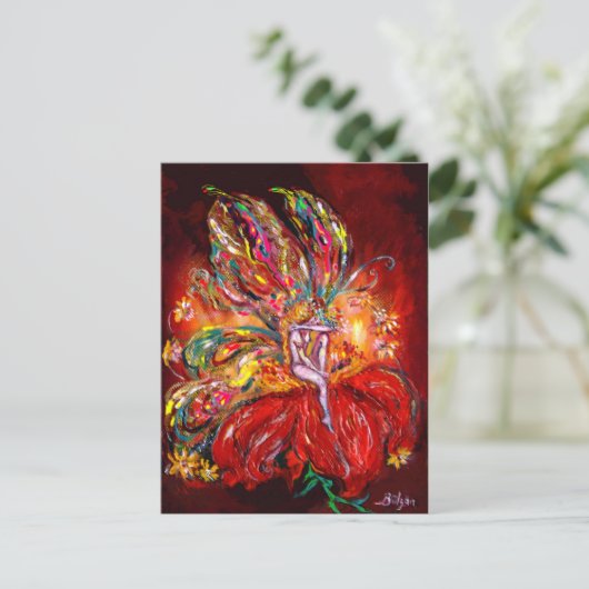 FEE IN HET ROOD, briefkaart (Staand voorkant)