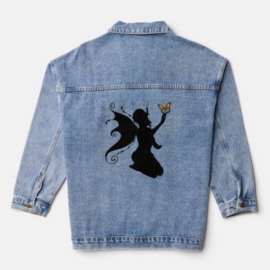 FEE KNIELEN & VLINDER ART DENIM JEAN JAS JACKET (Achterkant)