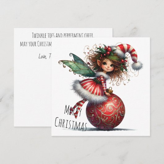 Fee met hulst op kerstbal – Kerstkaart (Voorkant / Achterkant)