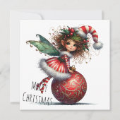 Fee met hulst op kerstbal – Kerstkaart (Voorkant)