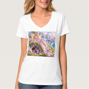 Fee nimf op heuvel kristalgrot onder haar shirts
