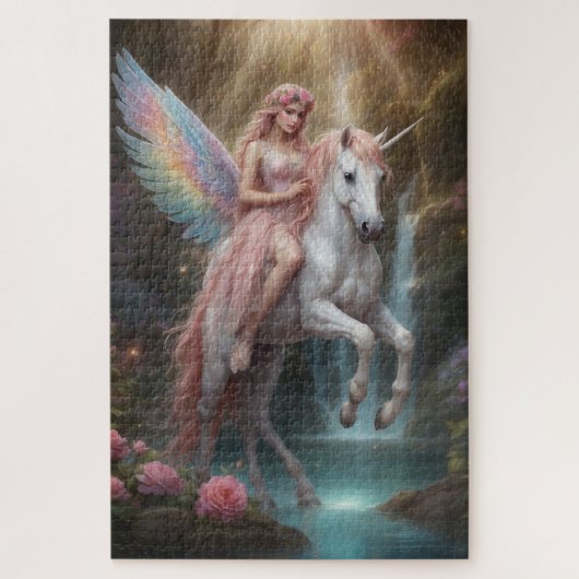 Fee op een eenhoorn rijdend legpuzzel (Verticaal)
