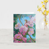 Fee tussen de kersenbloesem kaart (Gele Bloem)