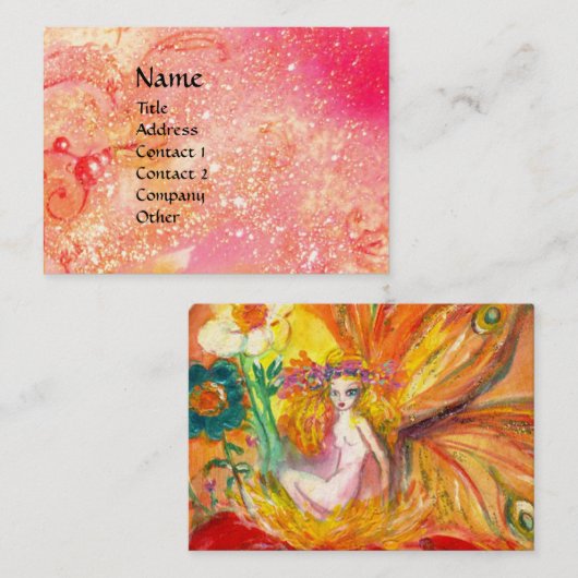 FEE VAN BLOEMEN IN GOUDEN GELE ROZE SPATKLES VISITEKAARTJE (Voorkant / Achterkant)