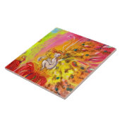 FEE VAN DAGERAAD MET RODE BLOEMEN Fantasie Tegeltje (Zijkant)