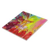 FEE VAN DAGERAAD MET RODE BLOEMEN Fantasie Tegeltje (Zijkant)