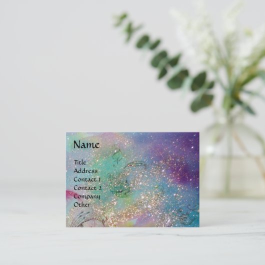 FEE VAN DE BLOEMEN Blauwgroen Blauw Groen Goud Spa Visitekaartje (Staand voorkant)