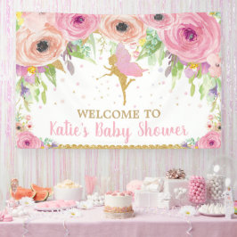 Fee Verjaardagsfeest Roze Bloemen Welkom Achtergro Spandoek