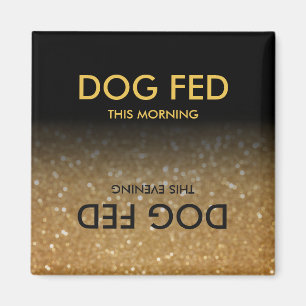 Feed Dog Herinneringsmagneet Zwart, Gouden Glitter Magneet