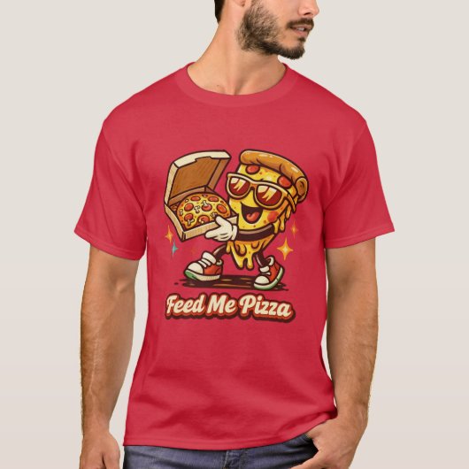 Feed Me Pizza Funny Retro Pizza Shirt (Voorkant)