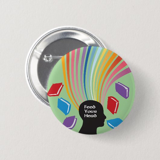 Feed Your Head with Books Fun Retro Ronde Button 5,7 Cm (Voorkant /achterkant)