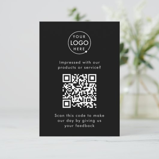 Feedback van klant | QR Code Black Business Review Informatiekaartje (Staand voorkant)