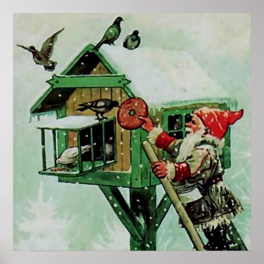 "Feeding Winter Birds" door Jenny Nystrom Poster (Voorkant)