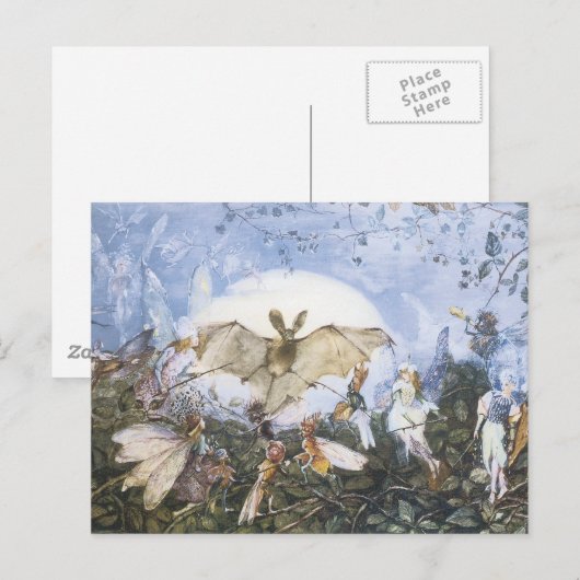  feeën die een bat aanvallen briefkaart (Voorkant / Achterkant)