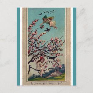 feeën en kersenbloesems Gelukkig Nieuwjaar Briefkaart