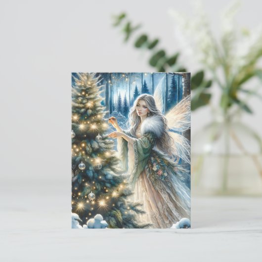 Feeën en kerstbomen in het betoverde bos feestdagenkaart (Staand voorkant)