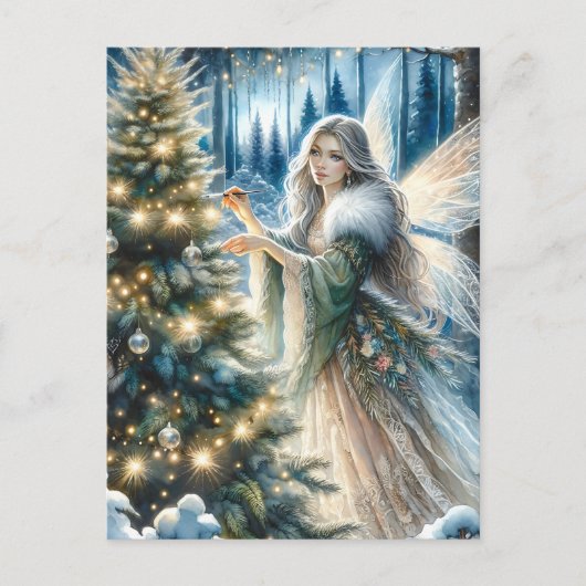 Feeën en kerstbomen in het betoverde bos feestdagenkaart (Voorkant)