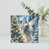 Feeën en kerstbomen in het betoverde bos feestdagenkaart (Staand voorkant)