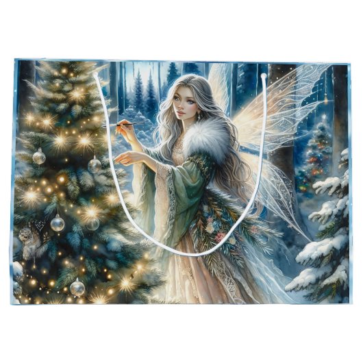 Feeën en kerstbomen in het betoverde bos groot cadeauzakje (Achterkant)