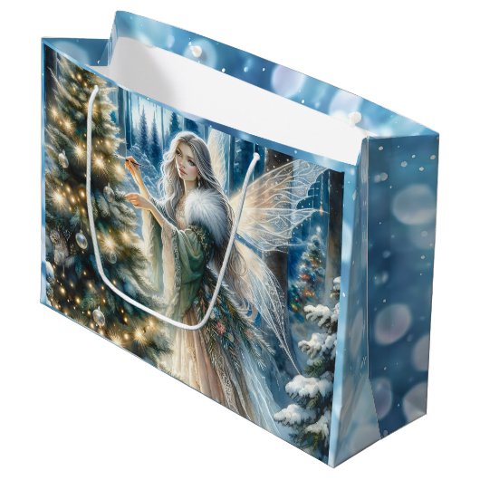 Feeën en kerstbomen in het betoverde bos groot cadeauzakje (Voorkant Gekanteld)