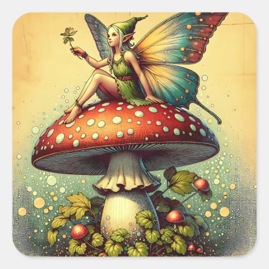  feeën en paddenstoelen vierkante sticker (Voorkant)