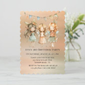  feeën en vrienden meisje verjaardagsfeestje kaart (Staand voorkant)