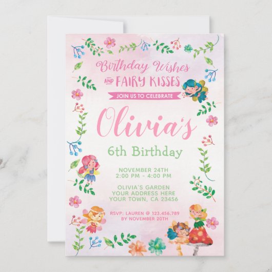 Feeën, magische verjaardagsuitnodiging kaart (Voorkant)