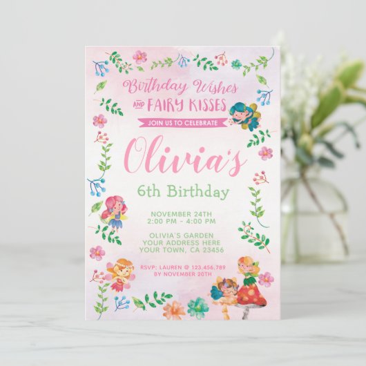 Feeën, magische verjaardagsuitnodiging kaart (Staand voorkant)
