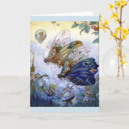  - feeën paardrijden vlinders, kaart (Gele Bloem)