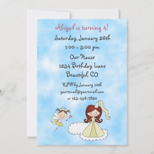 Feeën, Prinses en Kasteel Verjaardag Uitnodiging (Achterkant)