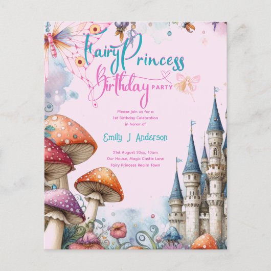 Feeën Prinses Feest Magische Verjaardags Borrel (Voorkant)