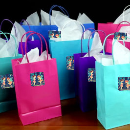 Feeën spelen in het betoverde bos verjaardag vierkante sticker