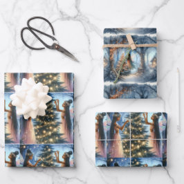  feeën versieren de kerstboom inpakpapier vel