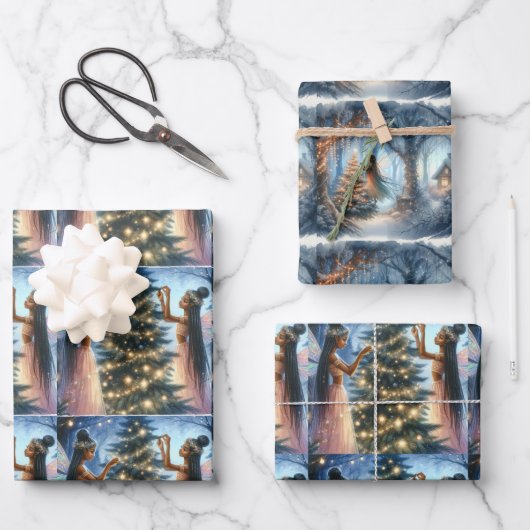  feeën versieren de kerstboom inpakpapier vel (Voorkant)