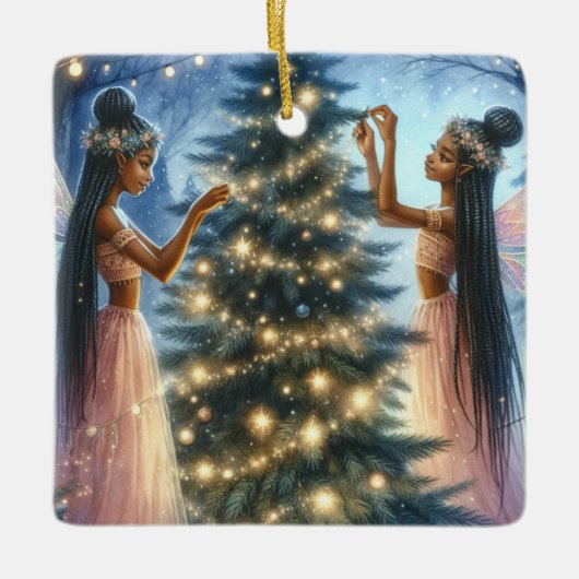  feeën versieren de kerstboom keramisch ornament (Voorkant)