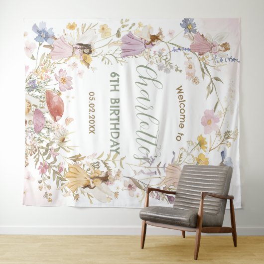 Feeën Wilde Bloemenweide Bloemen Verjaardag Welkom Wandkleed (In Situ (horizontaal))