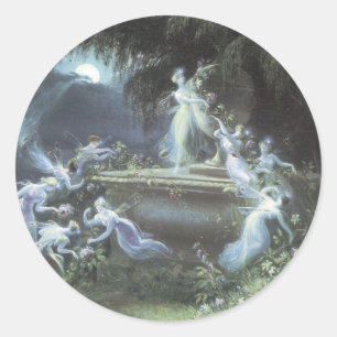 feeënbezoek bij maanlicht 1832 ronde sticker