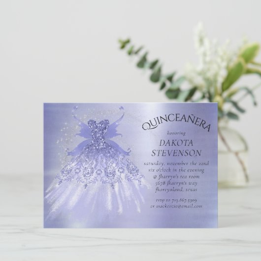 Feeënvleugel lavendel jurk | Paarse iriserende gla Kaart (Staand voorkant)