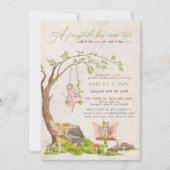 Feeërieke bosbaby geslacht onthulling feestje kaart (Voorkant)