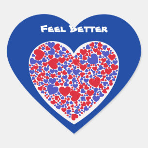 Feel Better, rode en blauwe harten op hart sticker
