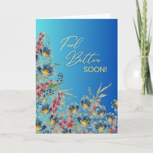 Feel Better Soon – Elegant Blue Watercolor Floral Kaart (Voorkant)