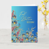 Feel Better Soon – Elegant Blue Watercolor Floral Kaart (Gele Bloem)
