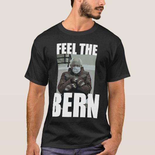 Feel It Bern Bernie Sanders Sitting Mittens  Meme T-shirt (Voorkant)