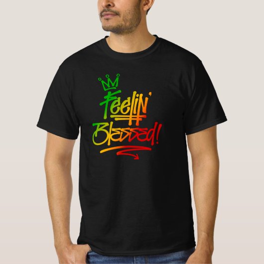Feelin' Blessed Rasta Graffiti Label Style Reggae T-shirt (Voorkant)