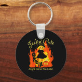 Feelin Cute Might Curse You Later Retro Witch Cat  Sleutelhanger (Voorkant)