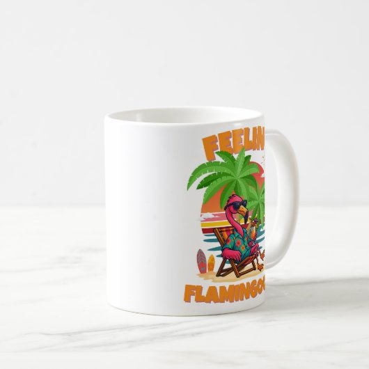 Feelin’ Flamingood Grappig Flamingo Zomer Ontwerp Koffiemok (Voorkant rechts)