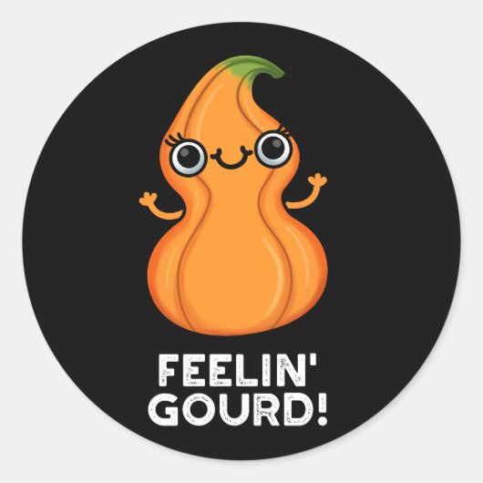 Feelin Gourd Funny Veggie Pun Dark BG Ronde Sticker (Voorkant)