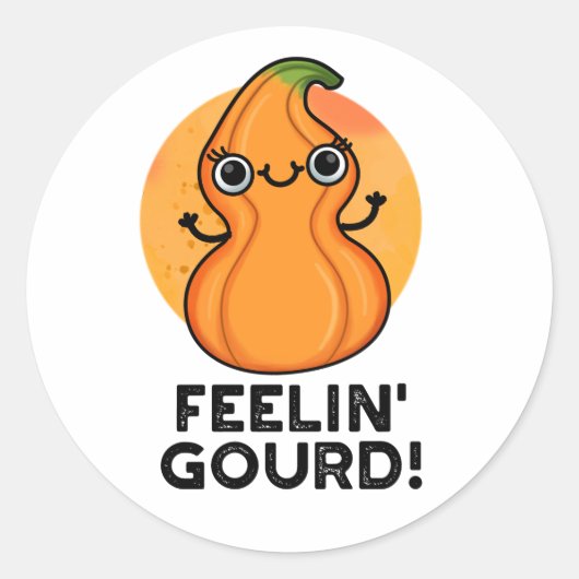 Feelin Gourd Funny Veggie Pun Ronde Sticker (Voorkant)