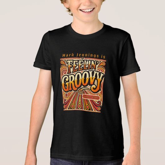 Feelin Groovy Kinder Gepersonaliseerde Retro 70s Tri-Blend Shirt (Voorkant)